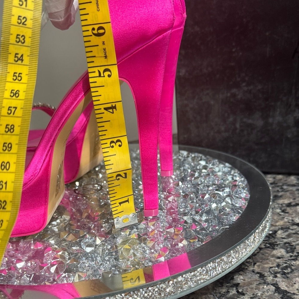 AAJ Pink Satin platform strappy Heels with Rhinestone NWT 9.5 - Picture 7 of 17